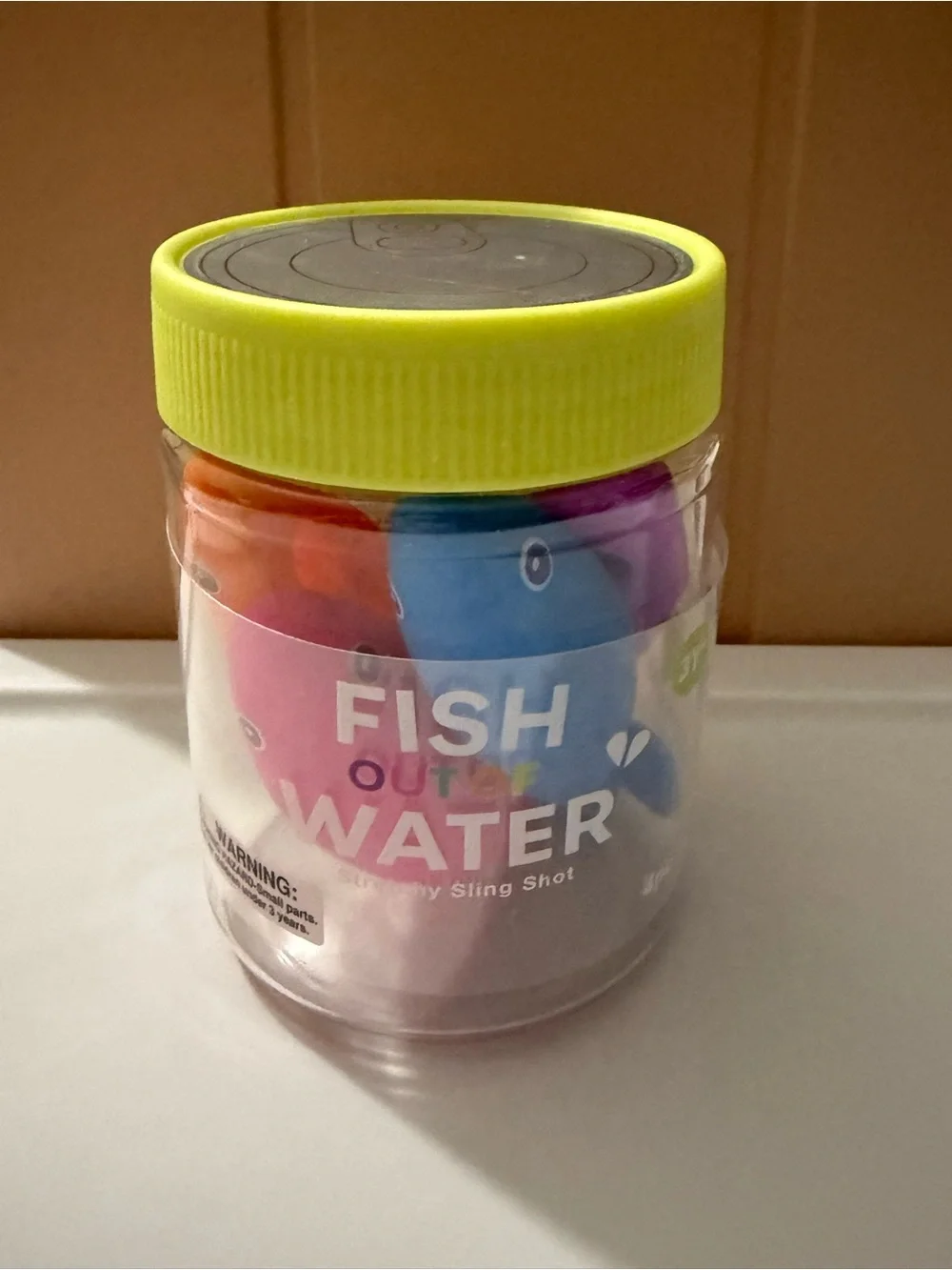 Adore Stretchy Fish Toy Set - Yellow Lid with Blue, Pink, Orange, Purple Fish